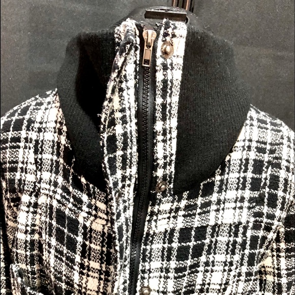 YOKI authentic brand Black & White Plaid Collared Bomber Jacket size L - Picture 5 of 12